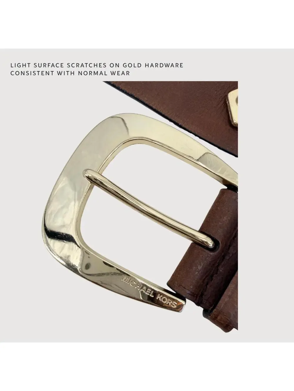 Michael Kors Brown Leather Gold Hardware Statement Belt - L